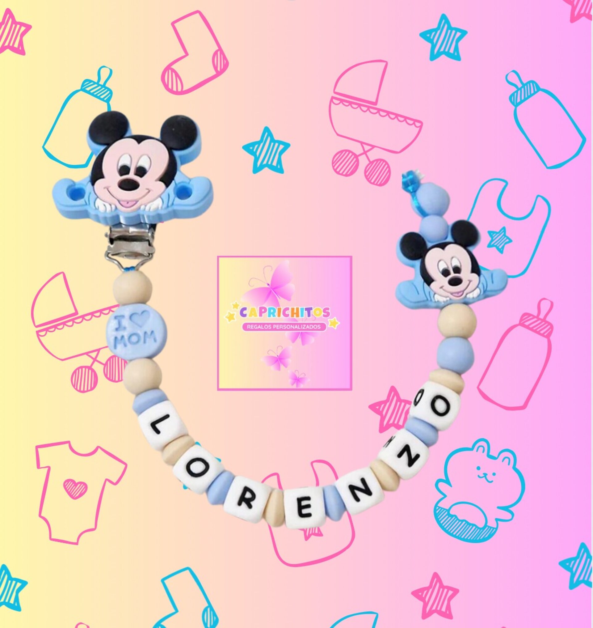 Chupetero personalizado MODELO DISNEY MICKEY 2 AZUL CLARO - 2